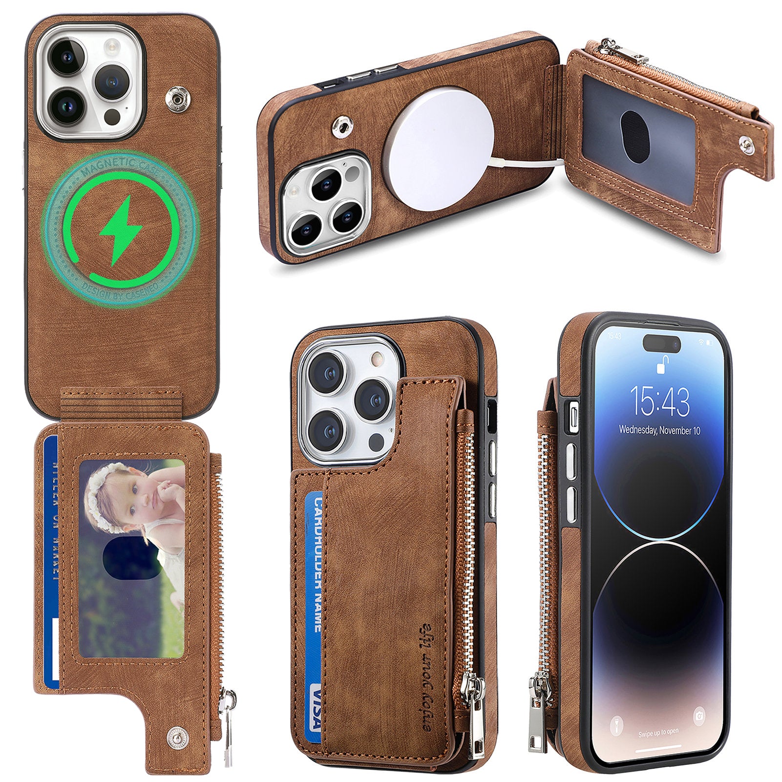 Magnetic Phone Case for iPhone 14 Pro Shockproof Zippered Wallet Phone Cover PU Leather TPU Phone Shell Magnetic Phone Case for iPhone 14 Pro Shockproof Zippered Wallet Phone Cover PU Leather TPU Phone Shell